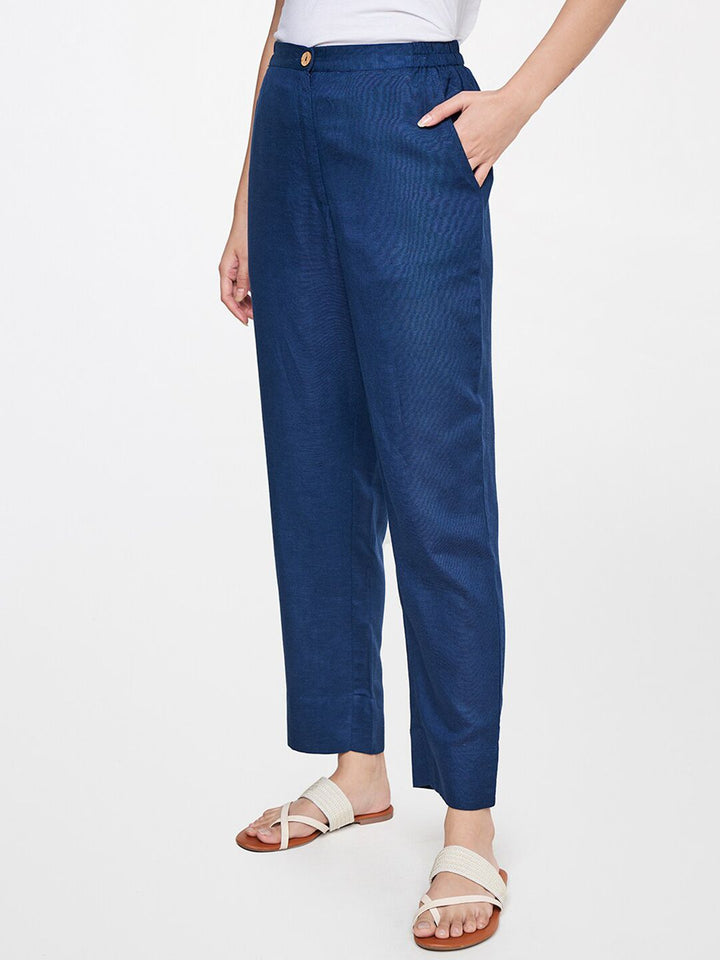 Global Desi Women Blue Straight Fit Trousers