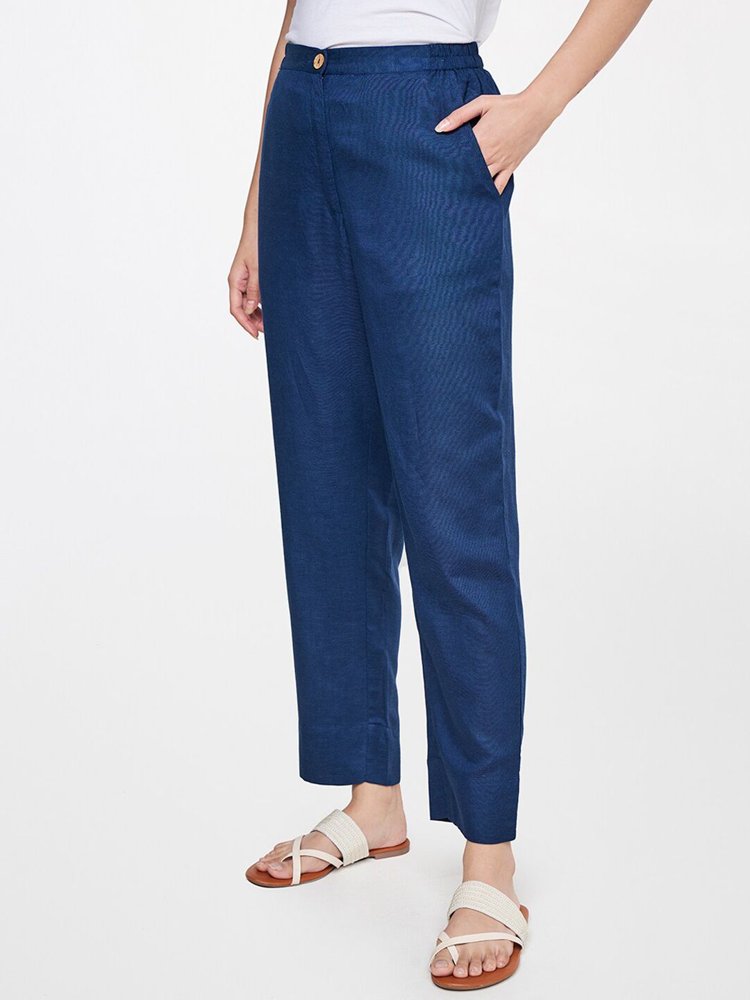 Global Desi Women Blue Straight Fit Trousers