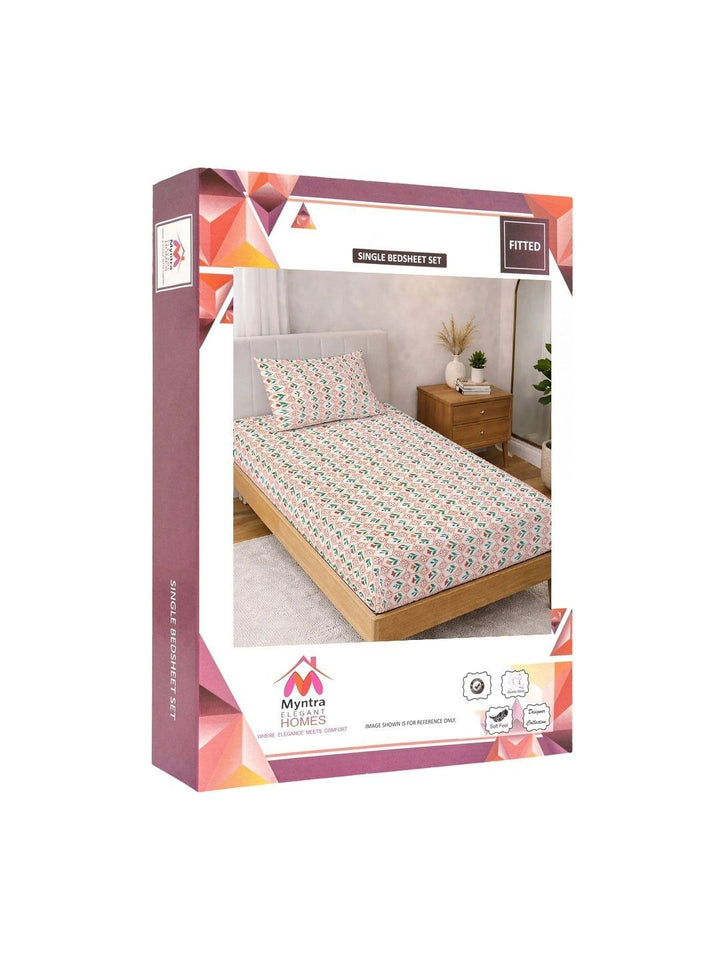 Myntra Elegant Homes Floral 300 TC Cadar Bujang Berwarna Krim dengan 1 Sarung Bantal
