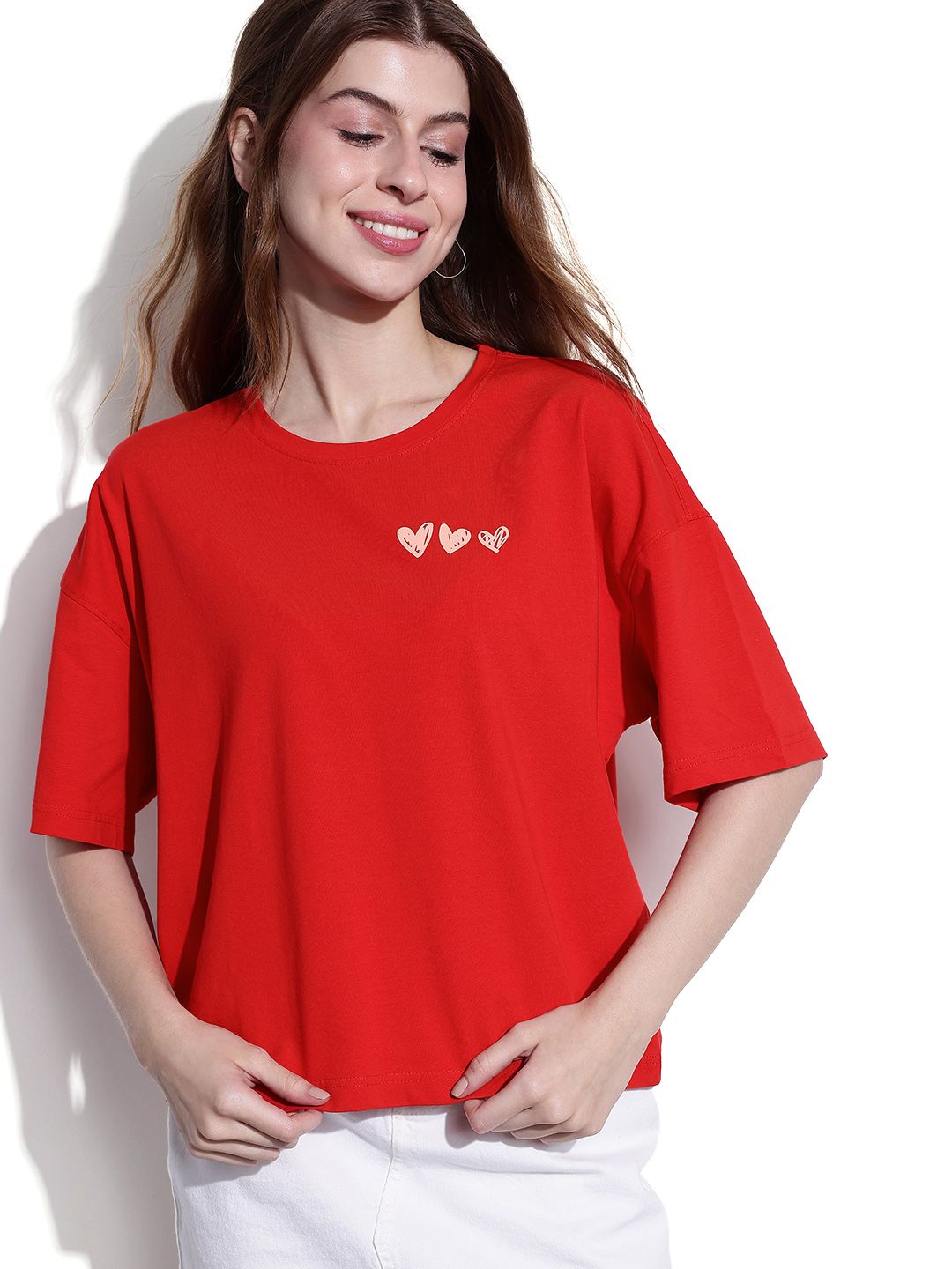 DressBerry Cherry Red Hearts Scribble Oversized T-shirt