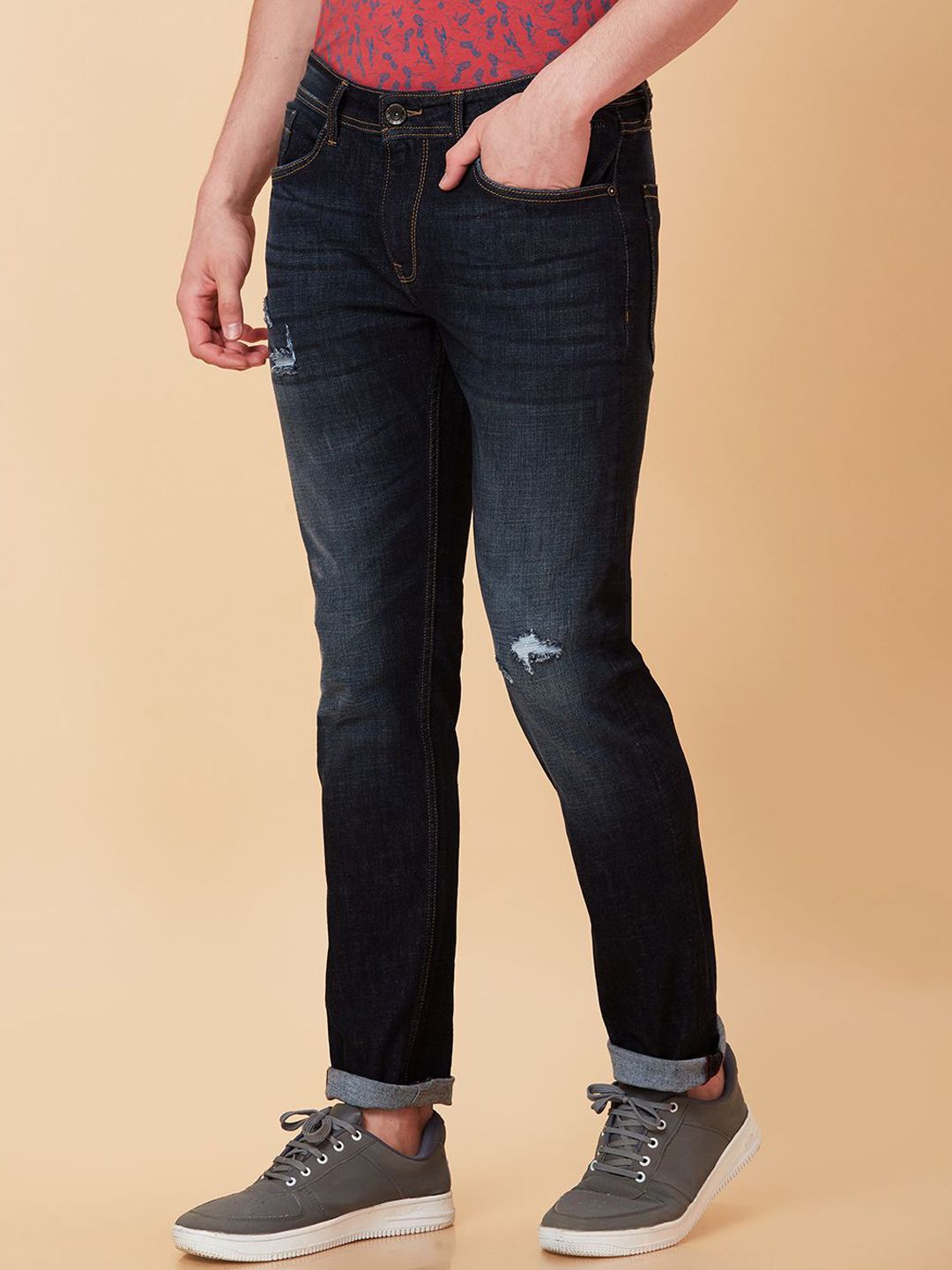Being Human Men Slim Fit Low Distress Light Fade Jeans