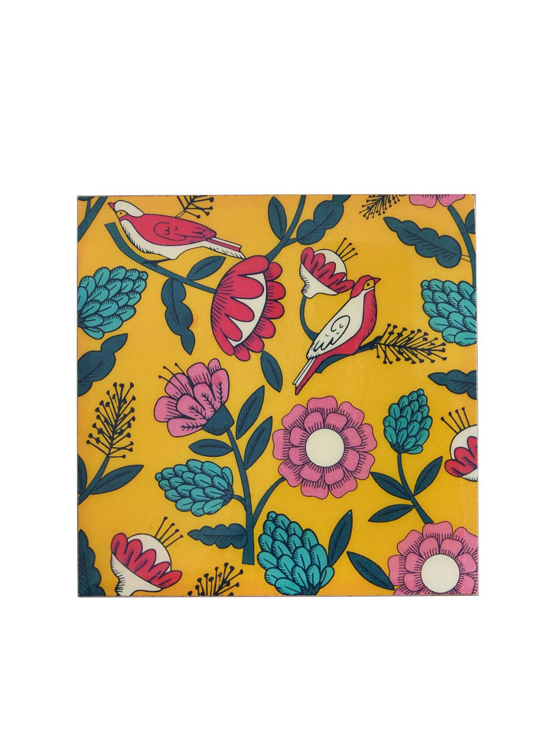 Chumbak Set of 6 Yellow & Pink Printed Coasters