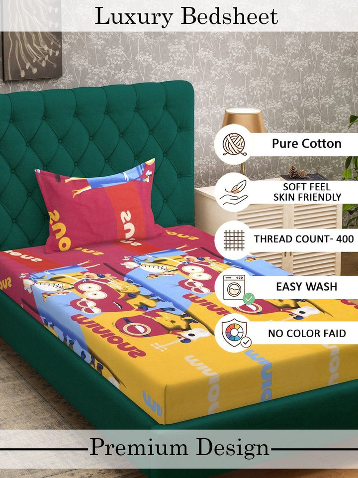 Myntra Elegant Homes Yellow & Red  400 TC Single Bedsheet with 1 Pillow Covers