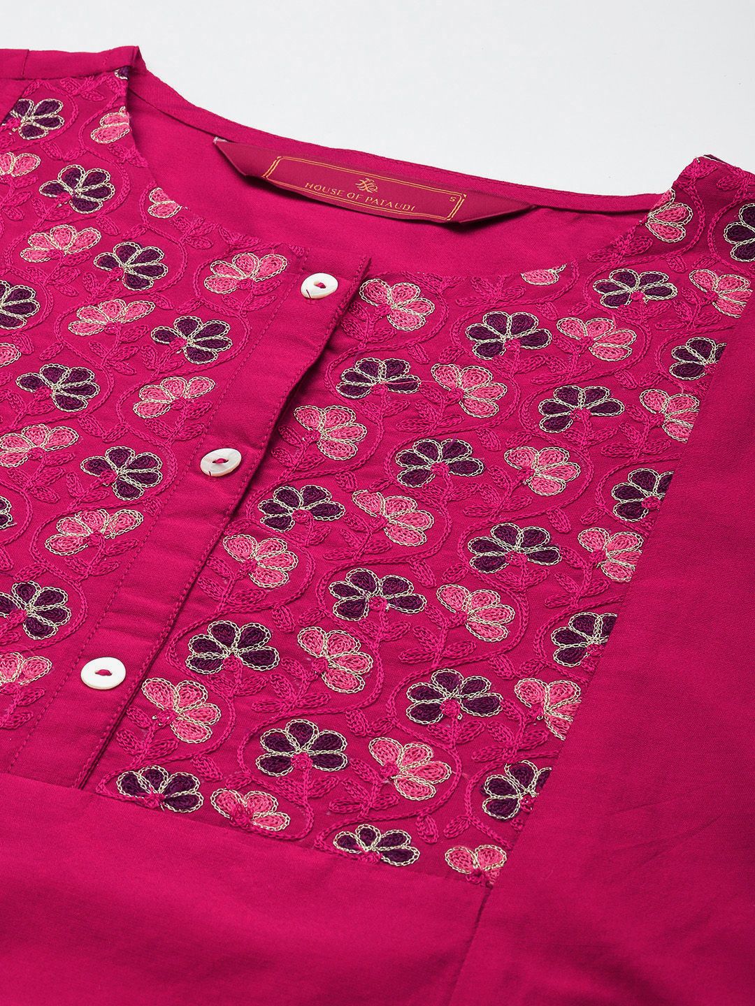 House of Pataudi Jashn Floral Embroidered Thread Work Kurti with Trousers