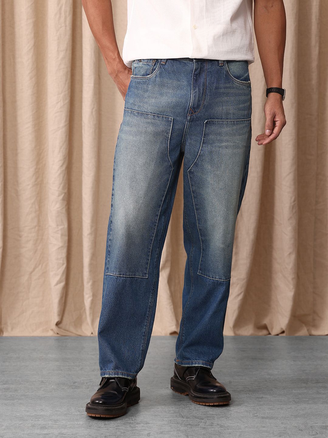 Mr Bowerbird Men Pure Cotton Oversized Heavy Fade Jeans