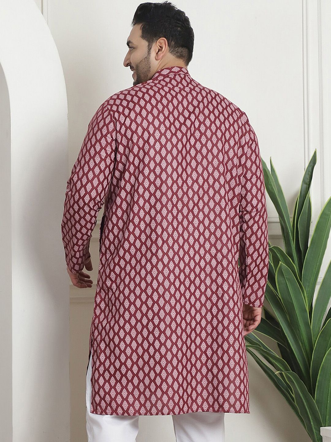 SOJANYA PLUS PLus Size Ethnic Motifs Printed Band Collar Long Sleeves Straight Kurta