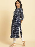 W Floral Printed Mandarin Collar Straight Kurta