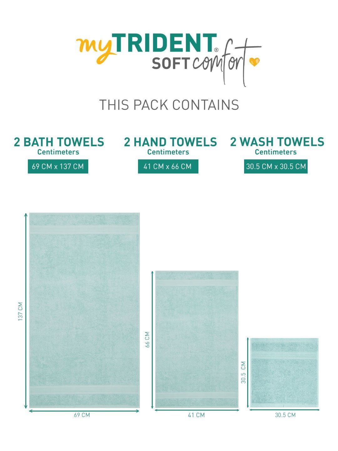 MYTRIDENT Blue 6 Pieces Pure Cotton 500 GSM Towel Set