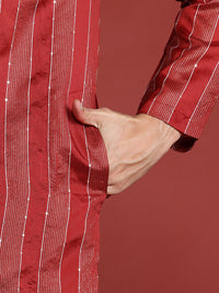 Anouk Tyohaar Collection Striped Sequinned Kurta with Churidar