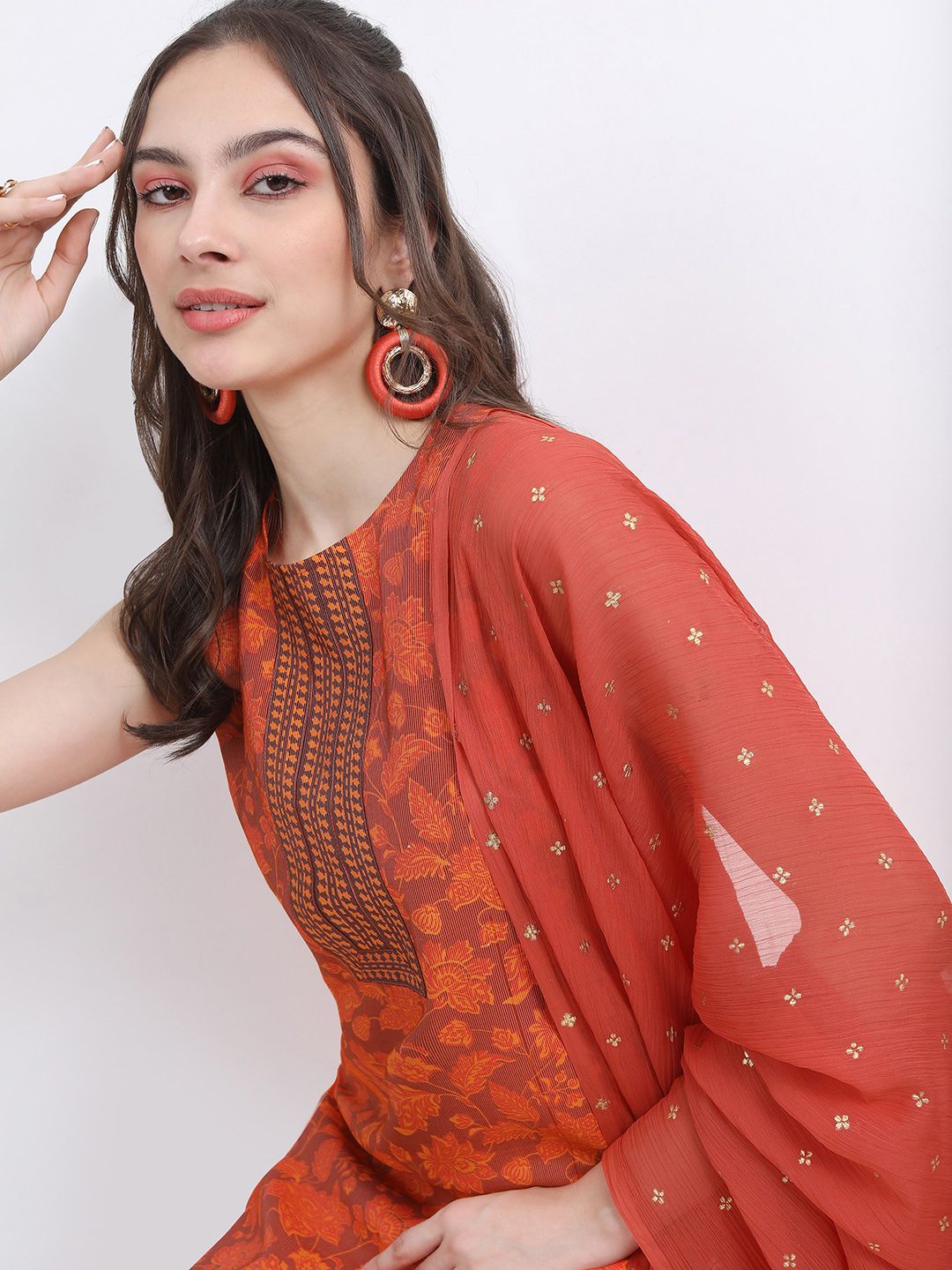 Vishudh Floral Printed Straight Kurta with Trousers & Dupatta