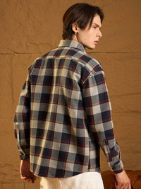 DENNISON Men Double Pocket Drop Shoulder Oversized Cotton Checked Shacket