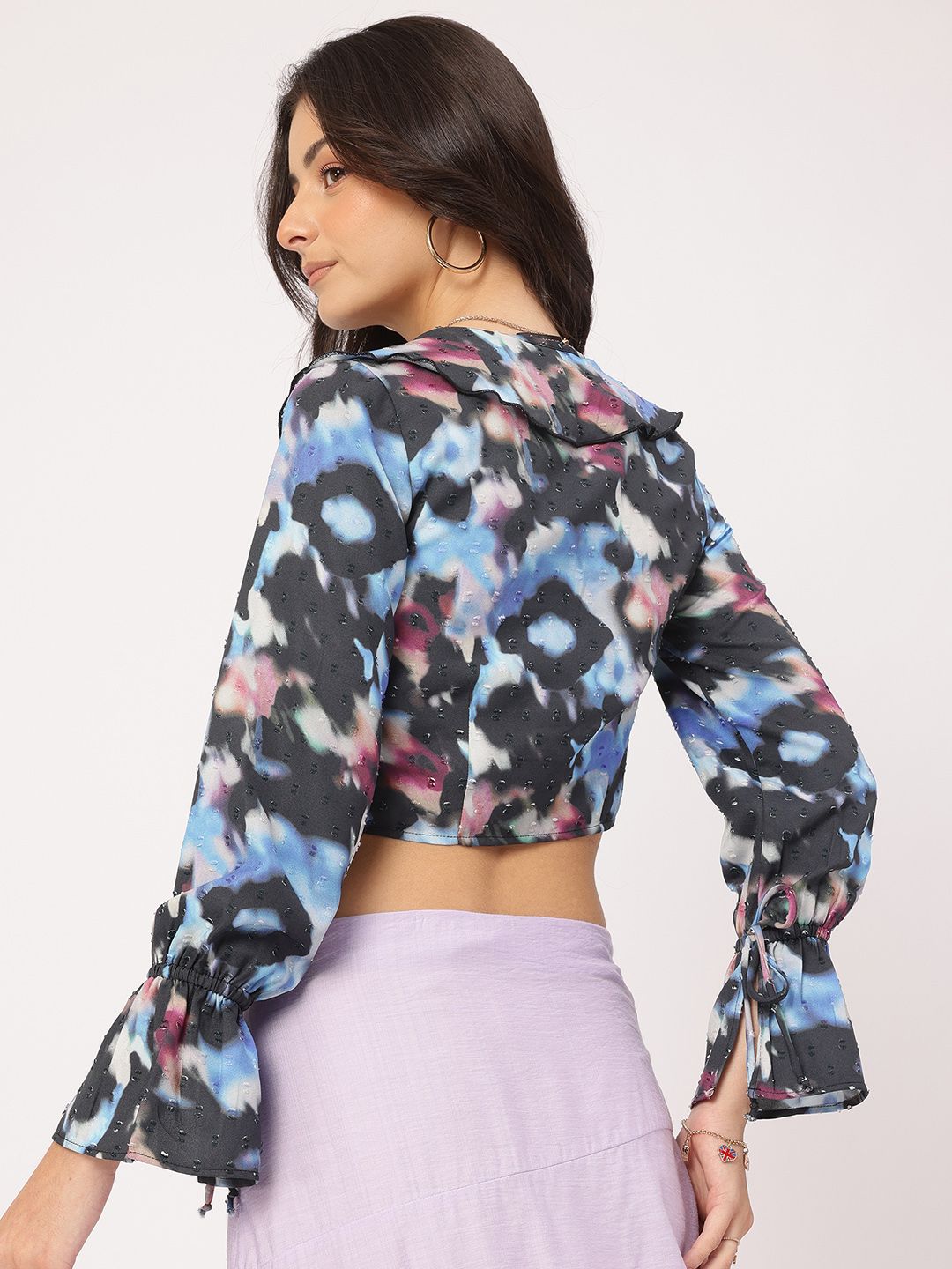 DressBerry Dainty Delights Ruffled Dobby Weave Crop Top