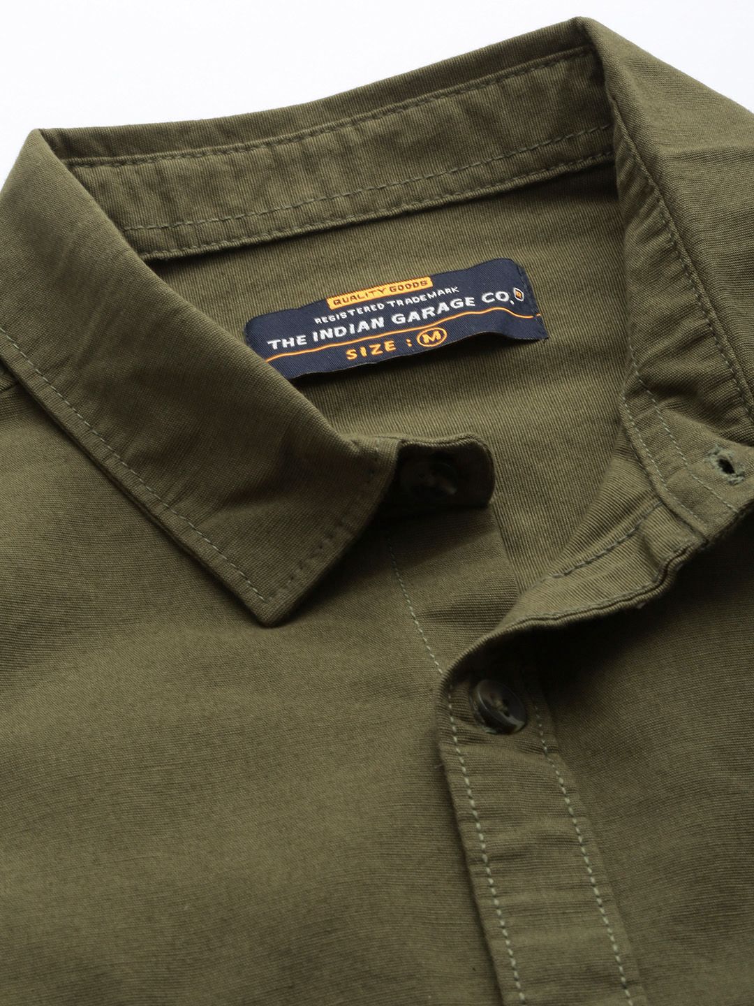 The Indian Garage Co Men Olive Green Solid Casual Shirt