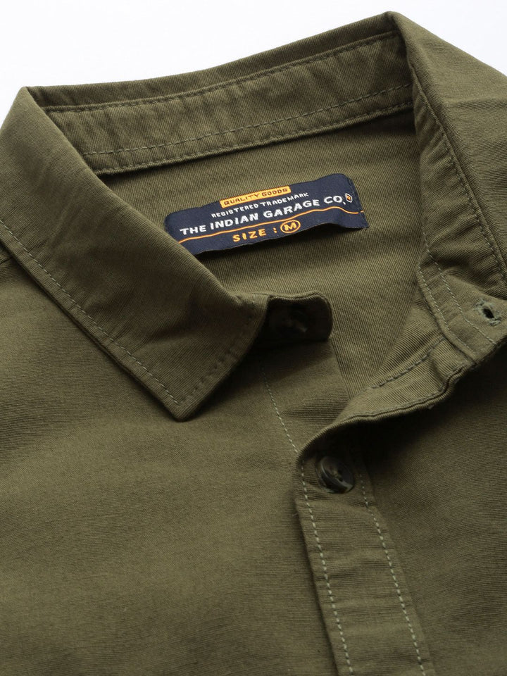 The Indian Garage Co Men Olive Green Solid Casual Shirt