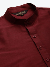 SOJANYA Men Maroon & Pink Kurta with Churidar And Nehru Jacket