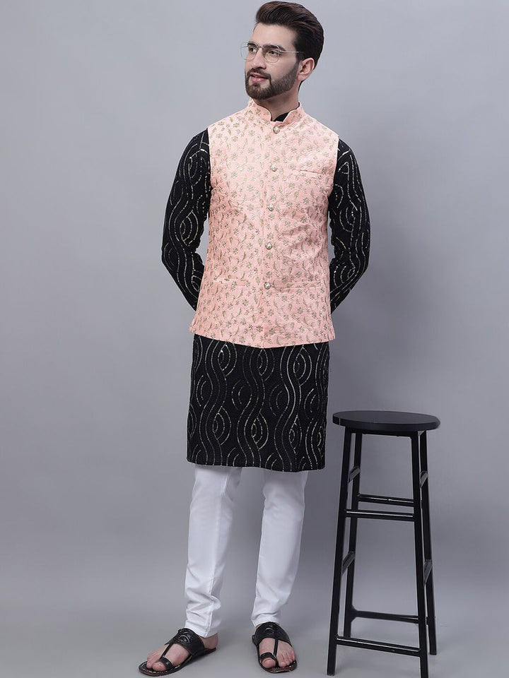 SOJANYA Embroidered Sequined Pure Cotton Kurta With Churidar With Nehru Jacket