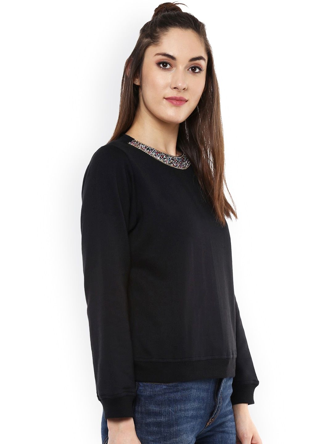 SASSAFRAS Black Fleece Sweatshirt with Embellished Detail