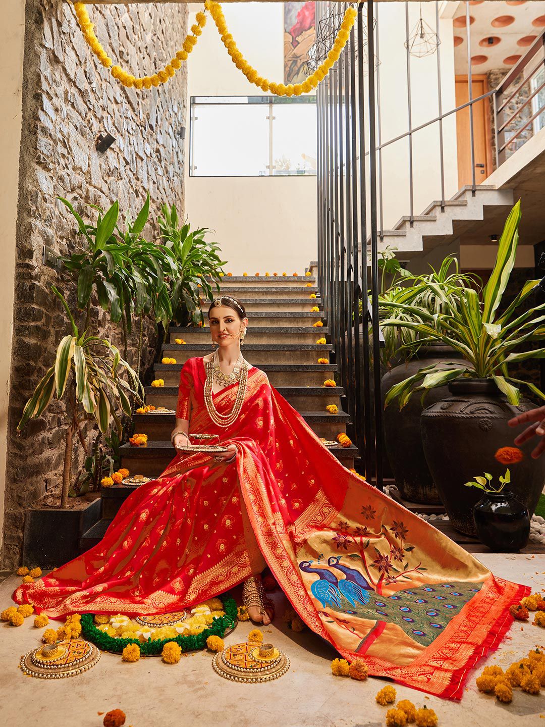 KALINI Ethnic Motifs Woven Design Zari Detail Paithani Saree