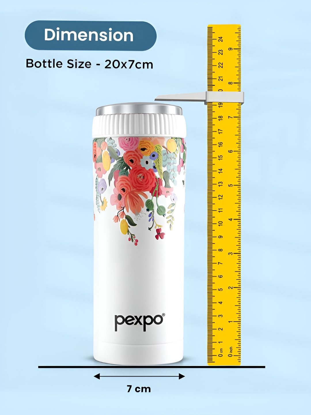 Pexpo White & Red Floral Printed Stainless Steel Double Wall Vacuum Water Bottle 500ML