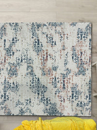Angkasa Bandar Grey & Blue Geometric Printed Vintage Anti Carpet