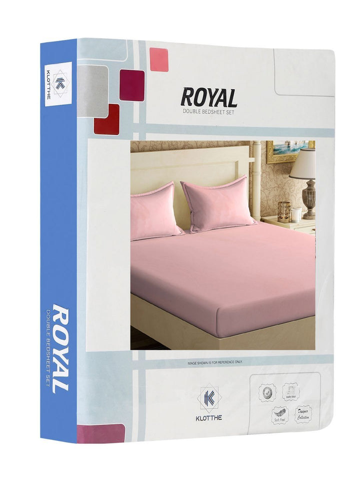 KLOTTHE Kapas Merah Muda 300 TC Cadar King dengan 2 Sarung Bantal-98 x 89 inci