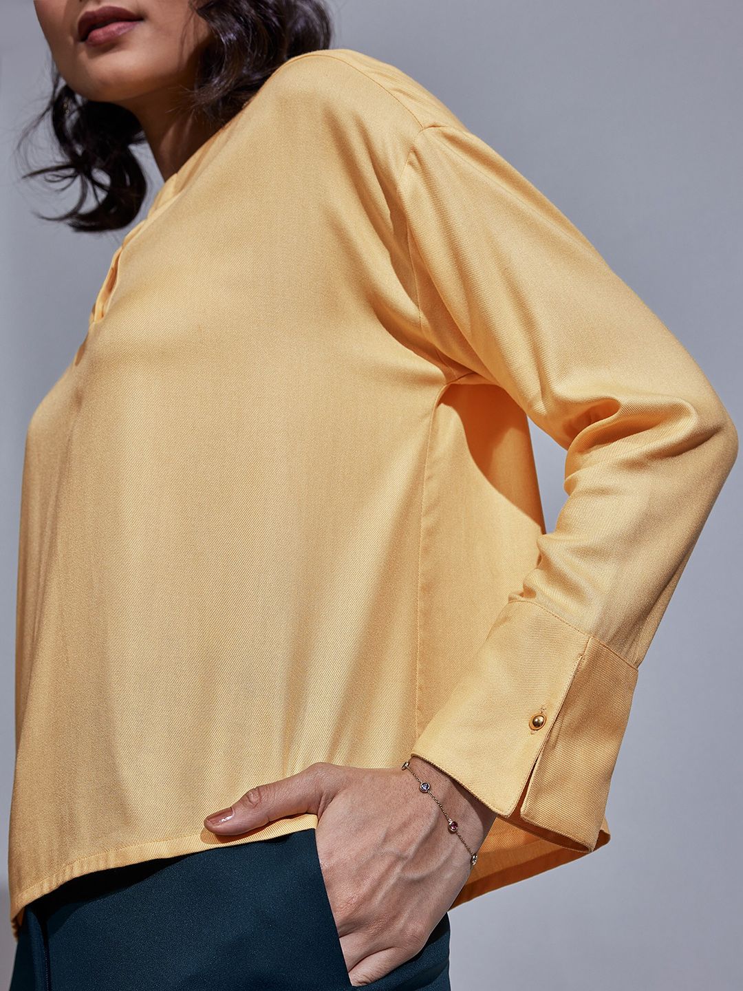 The Label Life Notched Neck Long Sleeves Top