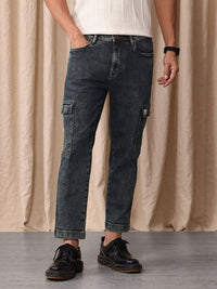 Mr Bowerbird Men Tapered Fit Mid-Rise Light Fade Cropped Stretchable Cargo Styles Jeans