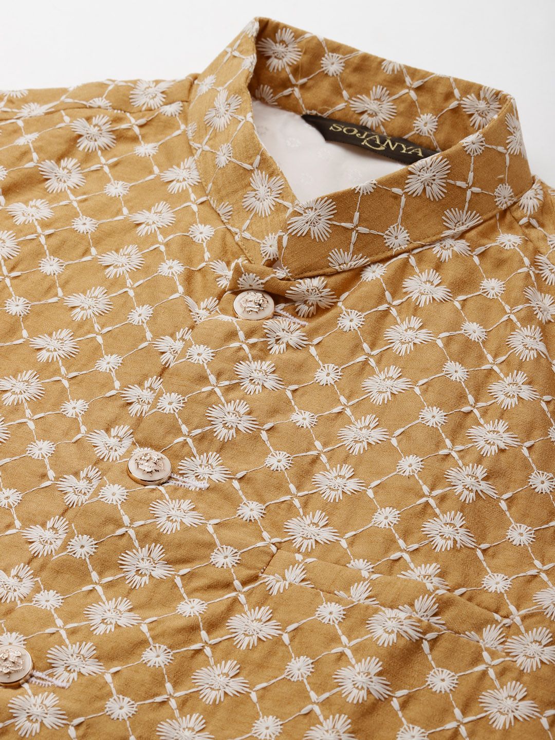 SOJANYA Kurta Bersulam Chikankari Kelabu Lelaki dengan Jaket Churidar & Nehru