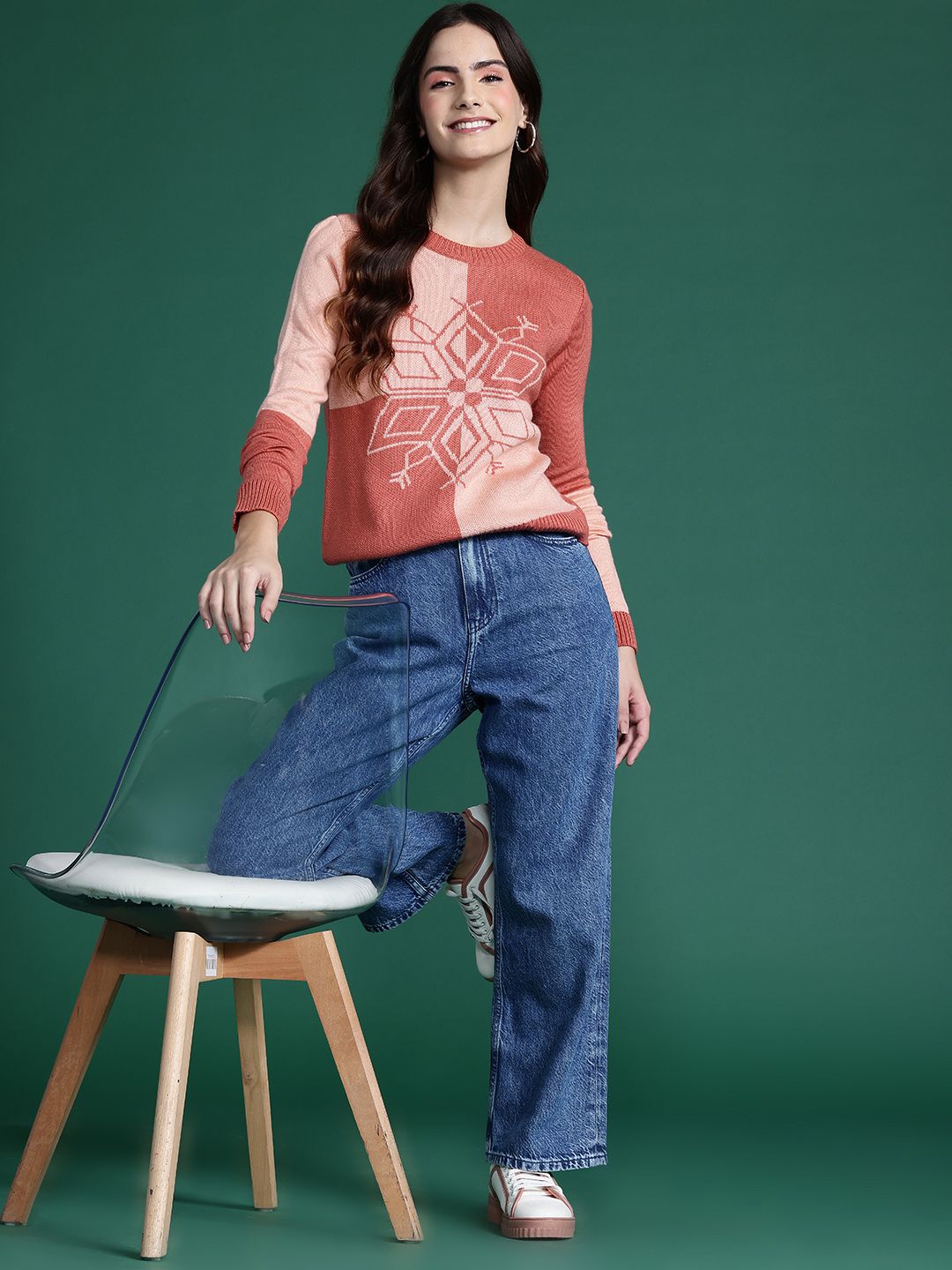 DressBerry Acrylic Self-Design Colourblocked Pullover