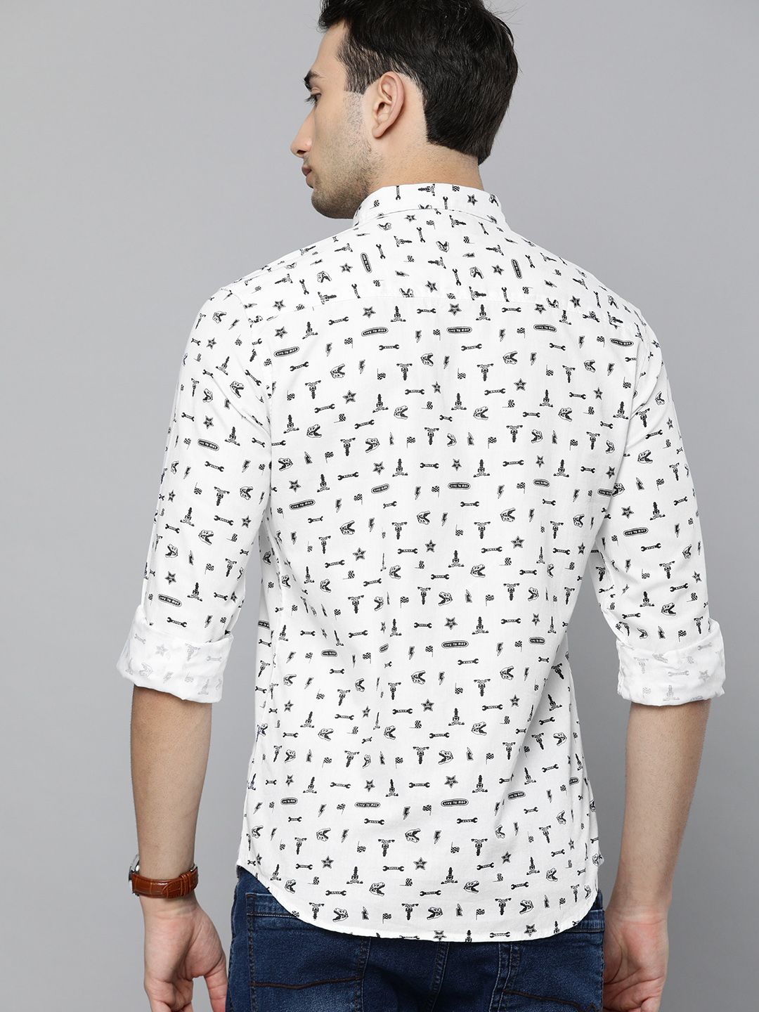 The Indian Garage Co Men White & Black Slim Fit Printed Casual Shirt