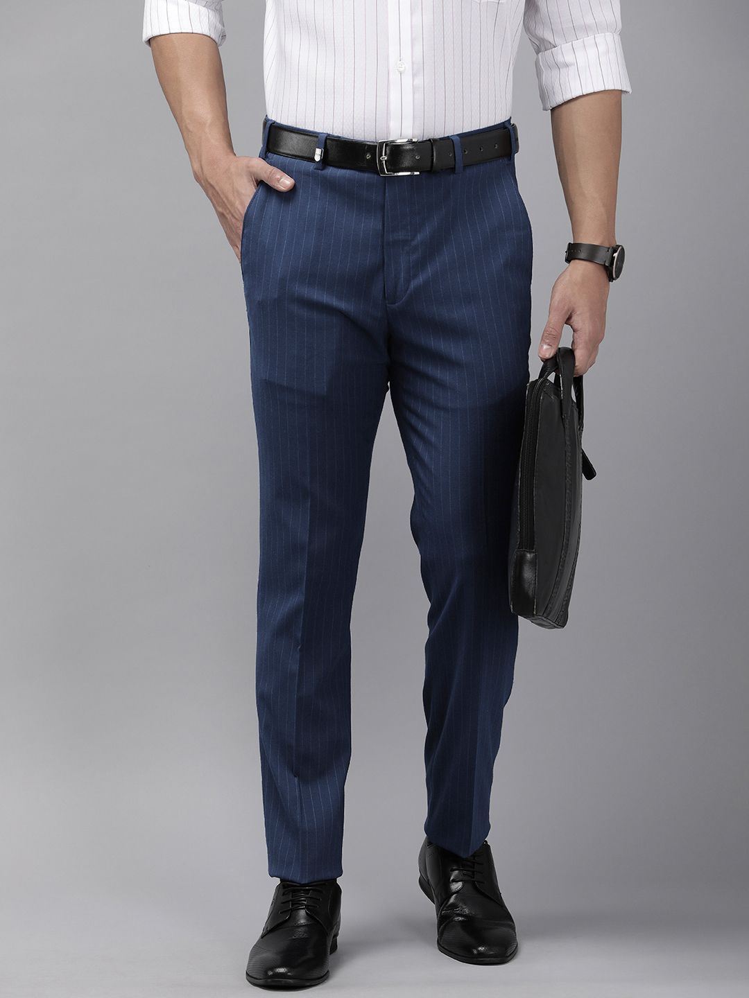 Park Avenue Men Striped Super Slim Fit Formal Trousers