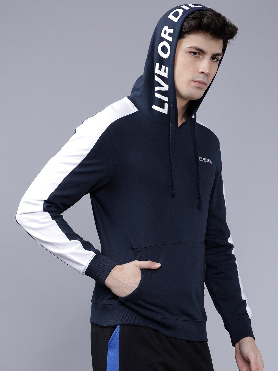 The Indian Garage Co Men Navy Blue Solid Hooded Sweatshirt