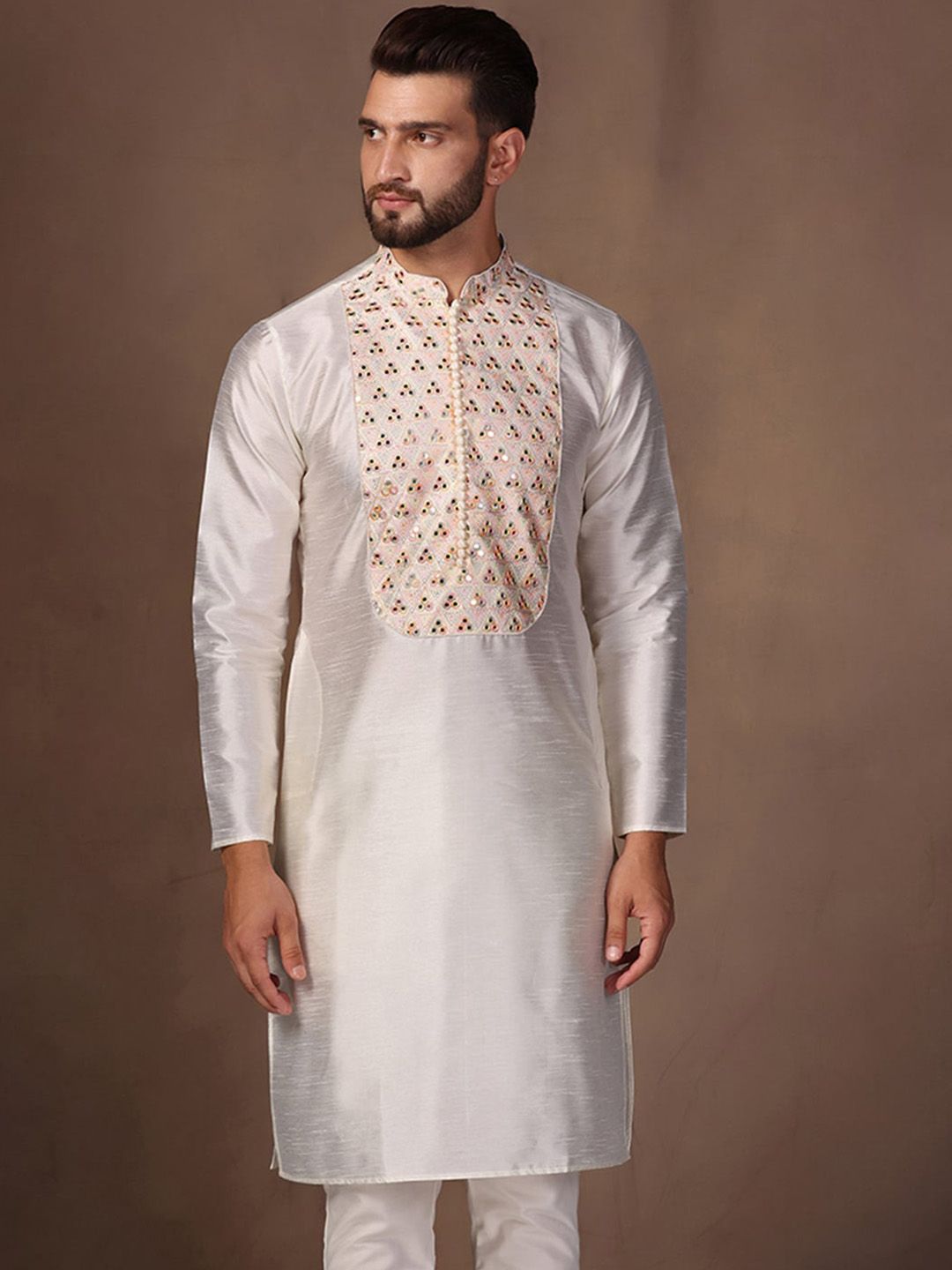 KISAH Yoke Design Mandarin Collar Mirror Work Kurta