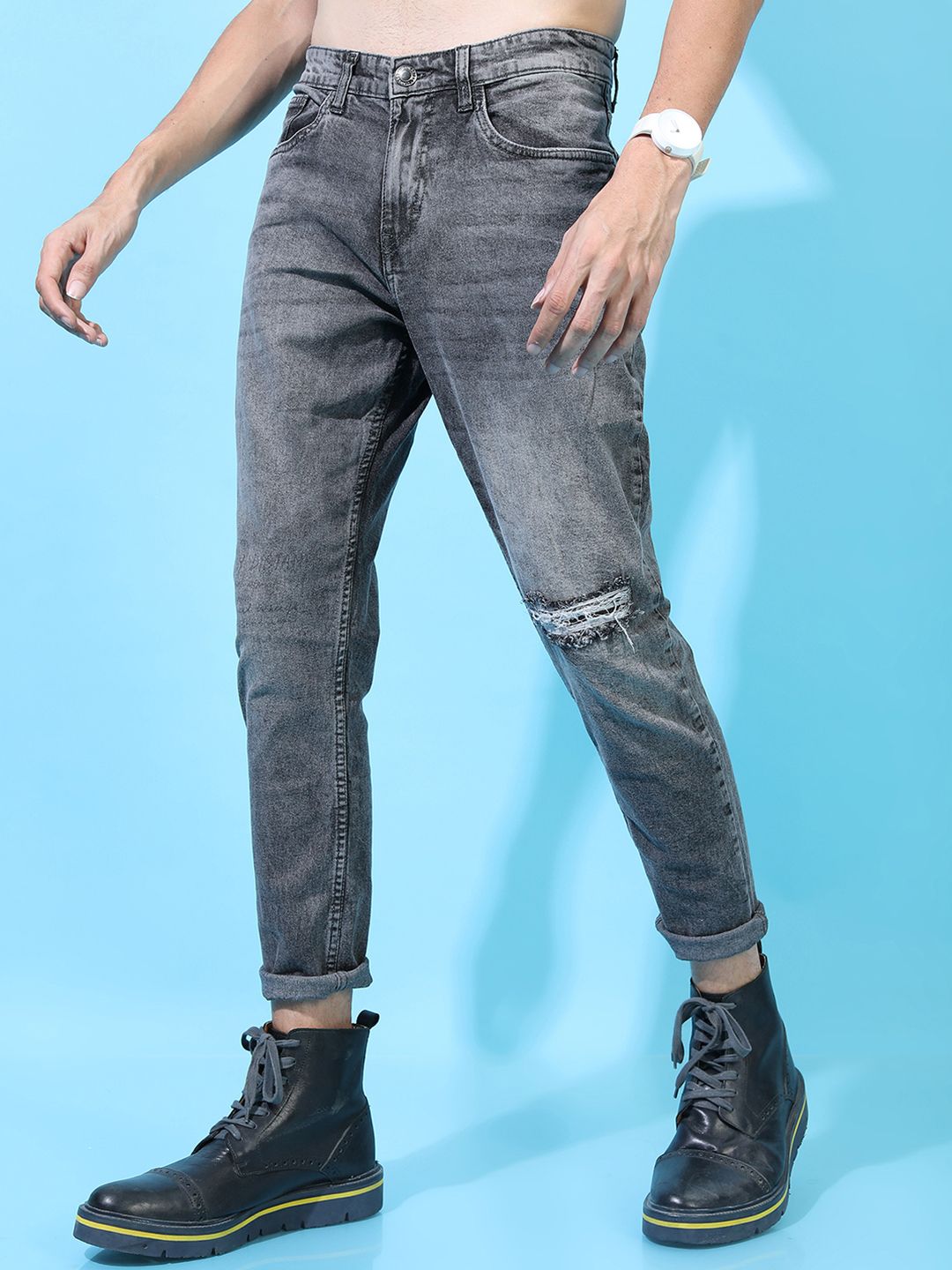 HIGHLANDER Men Grey Slim Fit Mid-Rise Highly Distressed Stretchable Jeans