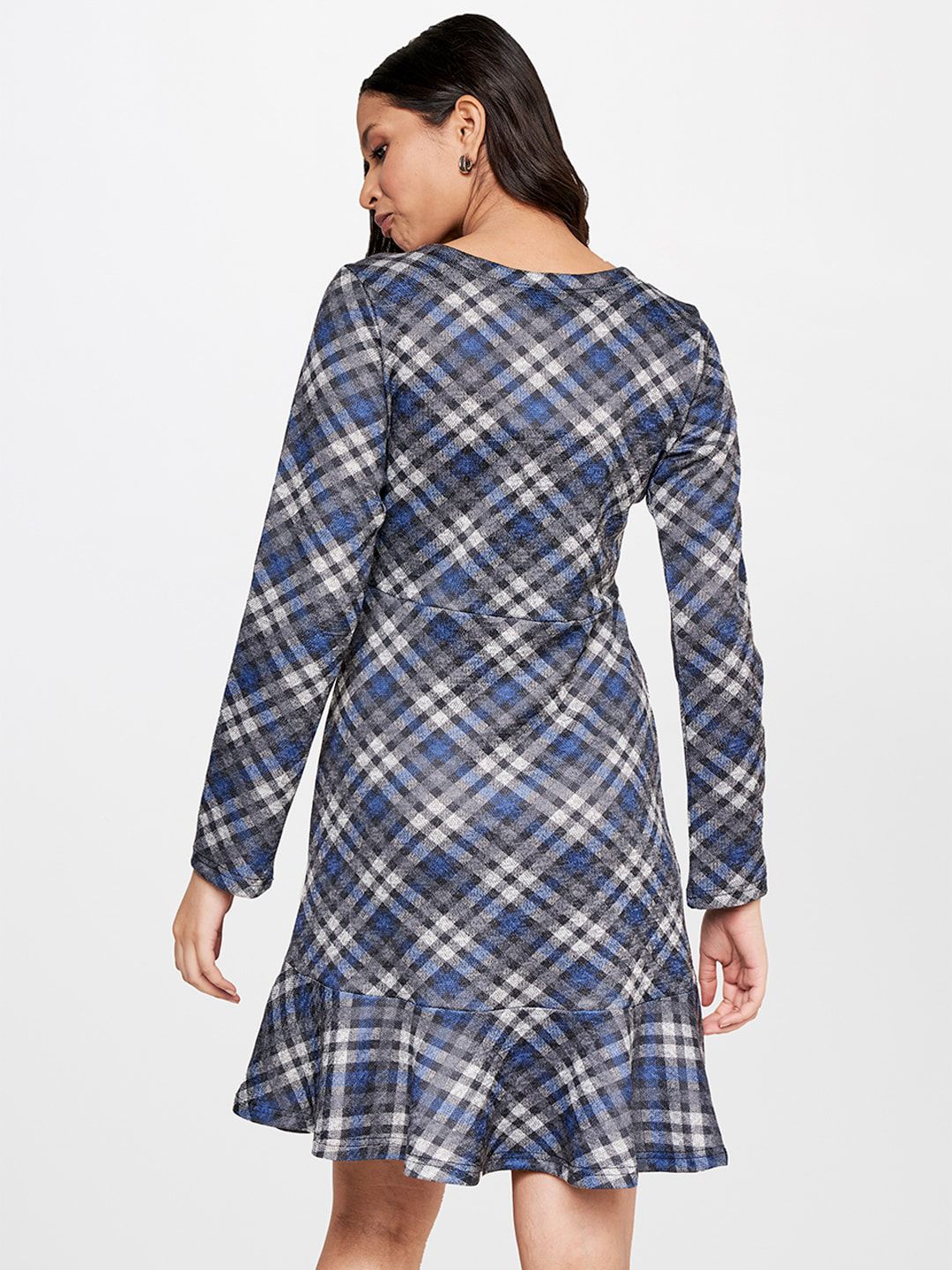AND Checked V-Neck A-Line Dress