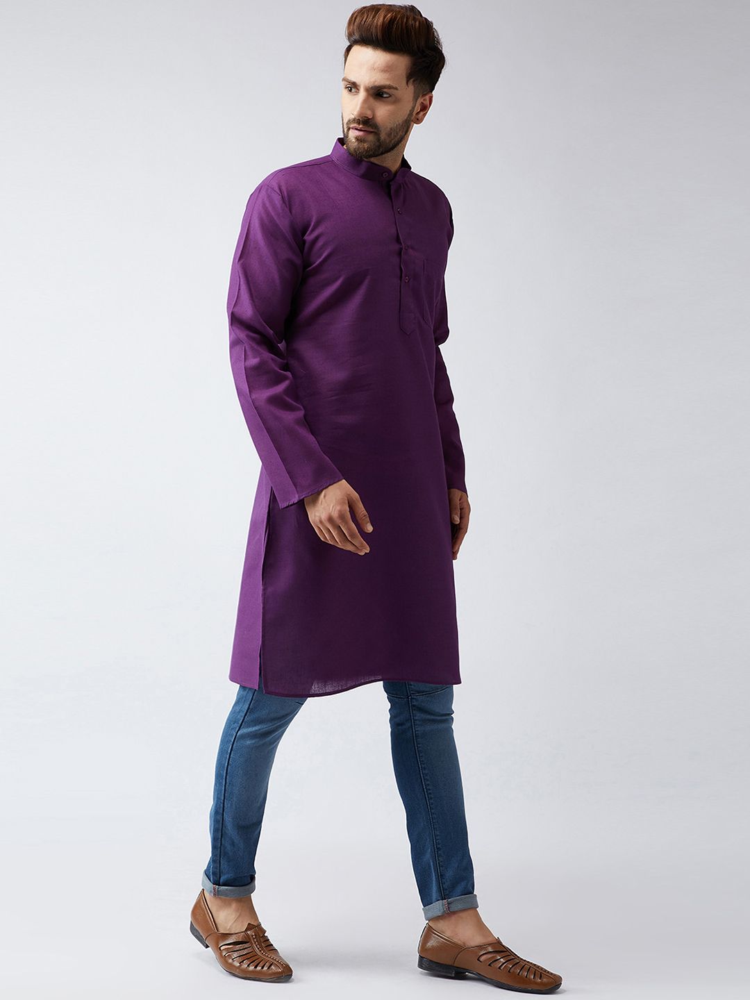 SOJANYA Lelaki Ungu Solid Kurta Lurus