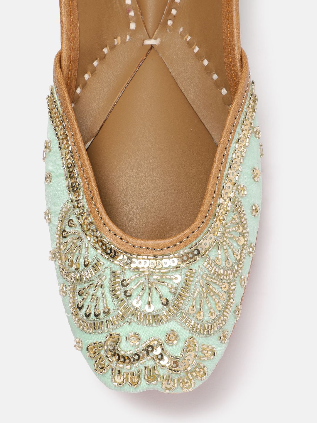House of Pataudi Women Embellished Floral Leather Mojaris