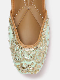 House of Pataudi Women Embellished Floral Leather Mojaris