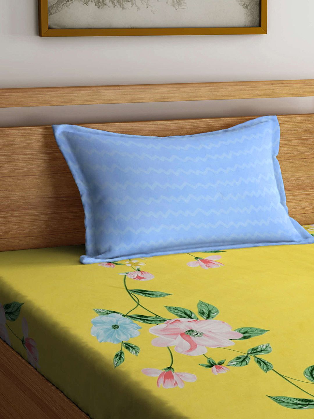 KLOTTHE Kuning Bunga Kapas 300 TC Dilengkapi Cadar Bujang Halus dengan Sarung Bantal-89 x 59 inci