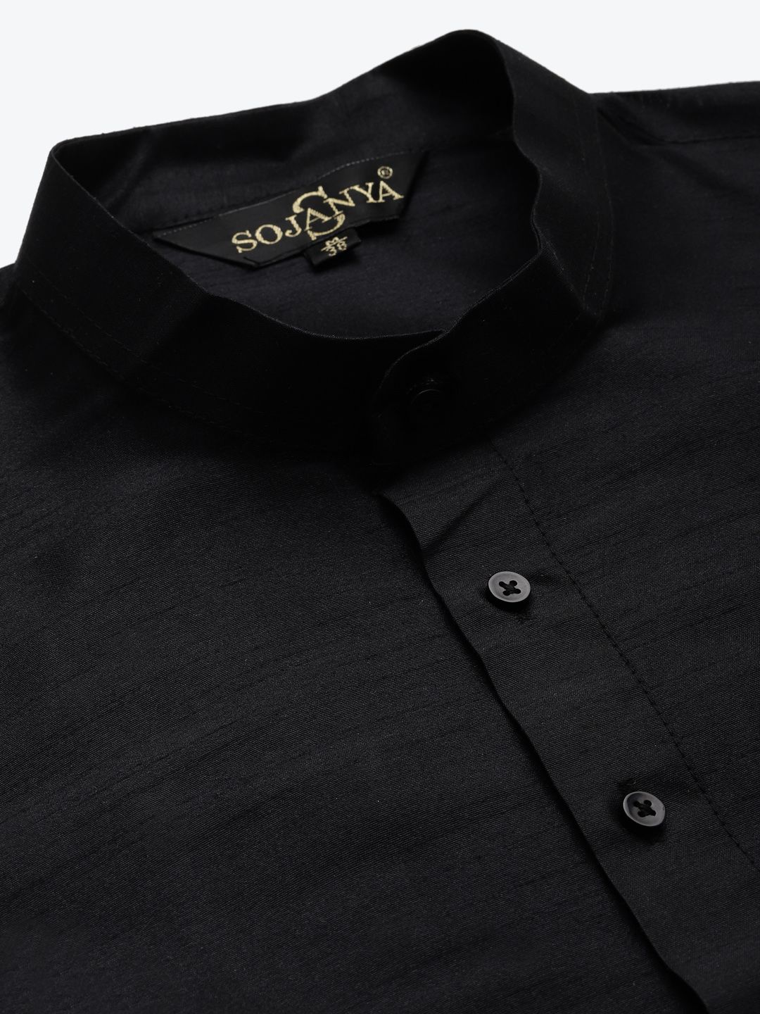 SOJANYA Men Black Solid Kurta with Churidar & Nehru Jacket