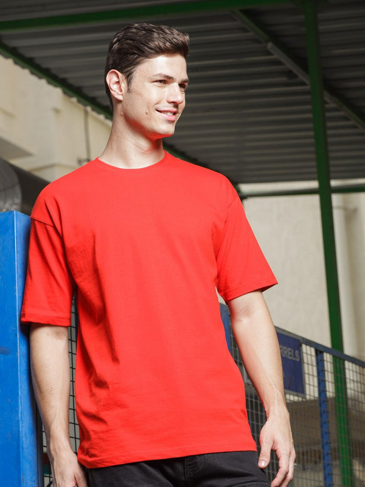 ADRO Round Neck Drop-Shoulder Sleeves Oversized Pure Cotton T-shirt