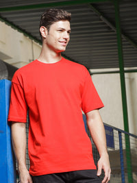 ADRO Round Neck Drop-Shoulder Sleeves Oversized Pure Cotton T-shirt