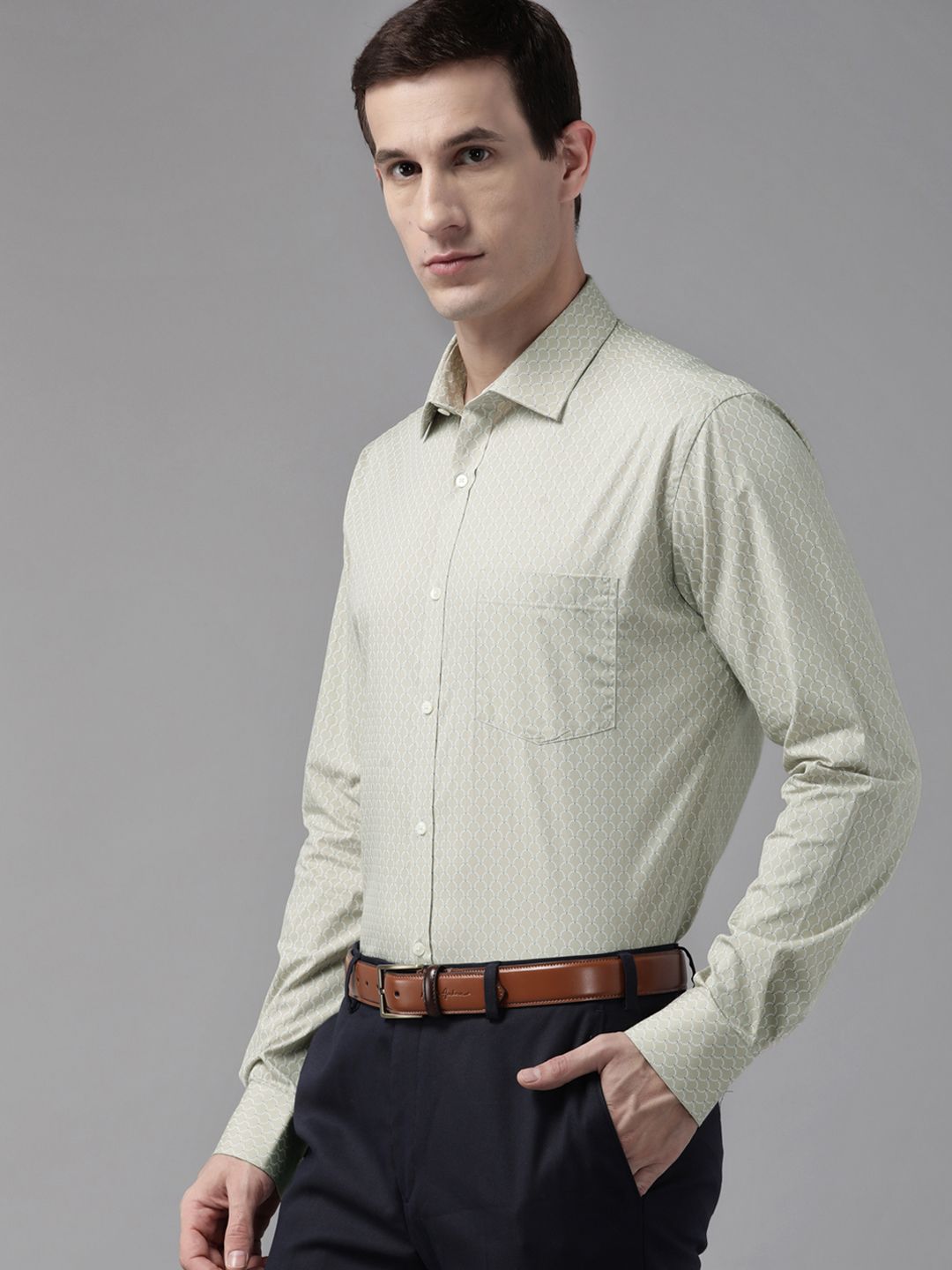 Park Avenue Slim Fit Printed Pure Cotton Formal Shirt