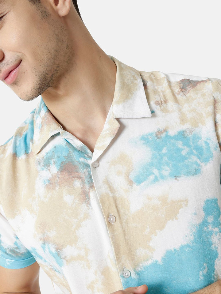 Campus Sutra Men White & Blue Tie & Dyed Co-ords
