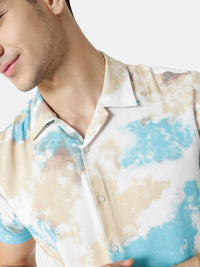 Campus Sutra Men White & Blue Tie & Dyed Co-ords