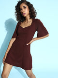 SASSAFRAS Women Deep Burgundy Solid Sweetheart Neck Dress