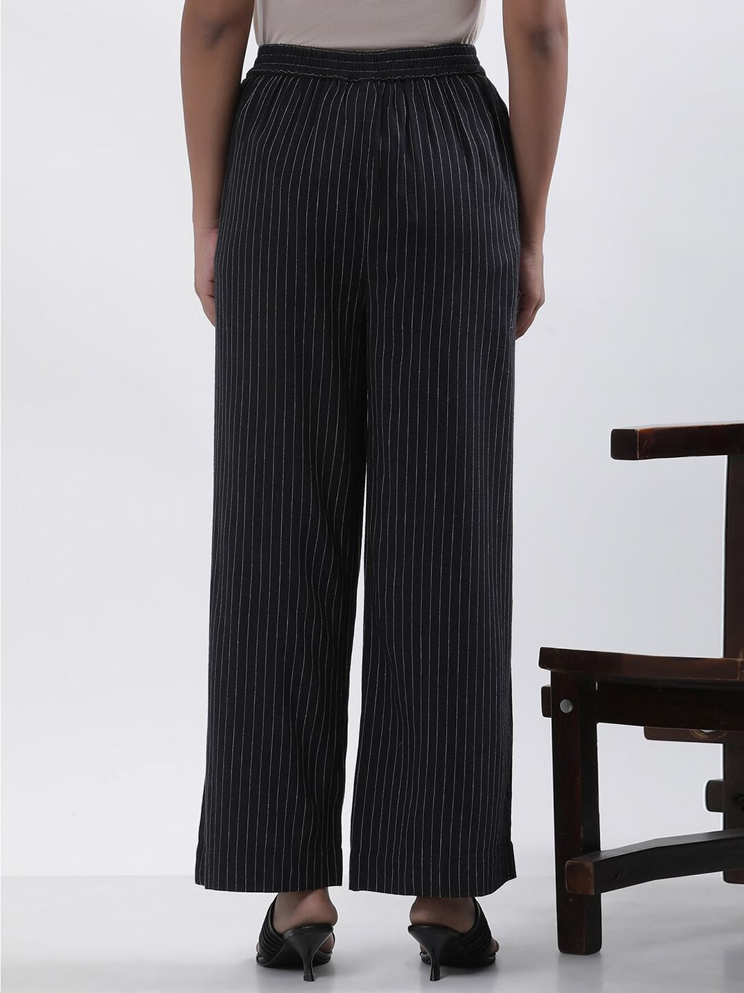 W Women Striped High-Rise Straight Fit Parallel Trouser