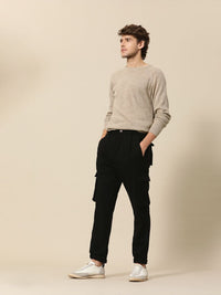Mr Bowerbird Men Black Solid Liberal Fir Pleated Cargos