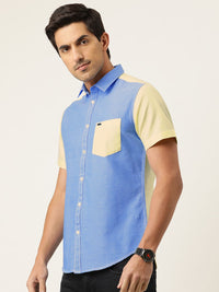 The Indian Garage Co Men Blue & Yellow Slim Fit Colourblocked Casual Shirt