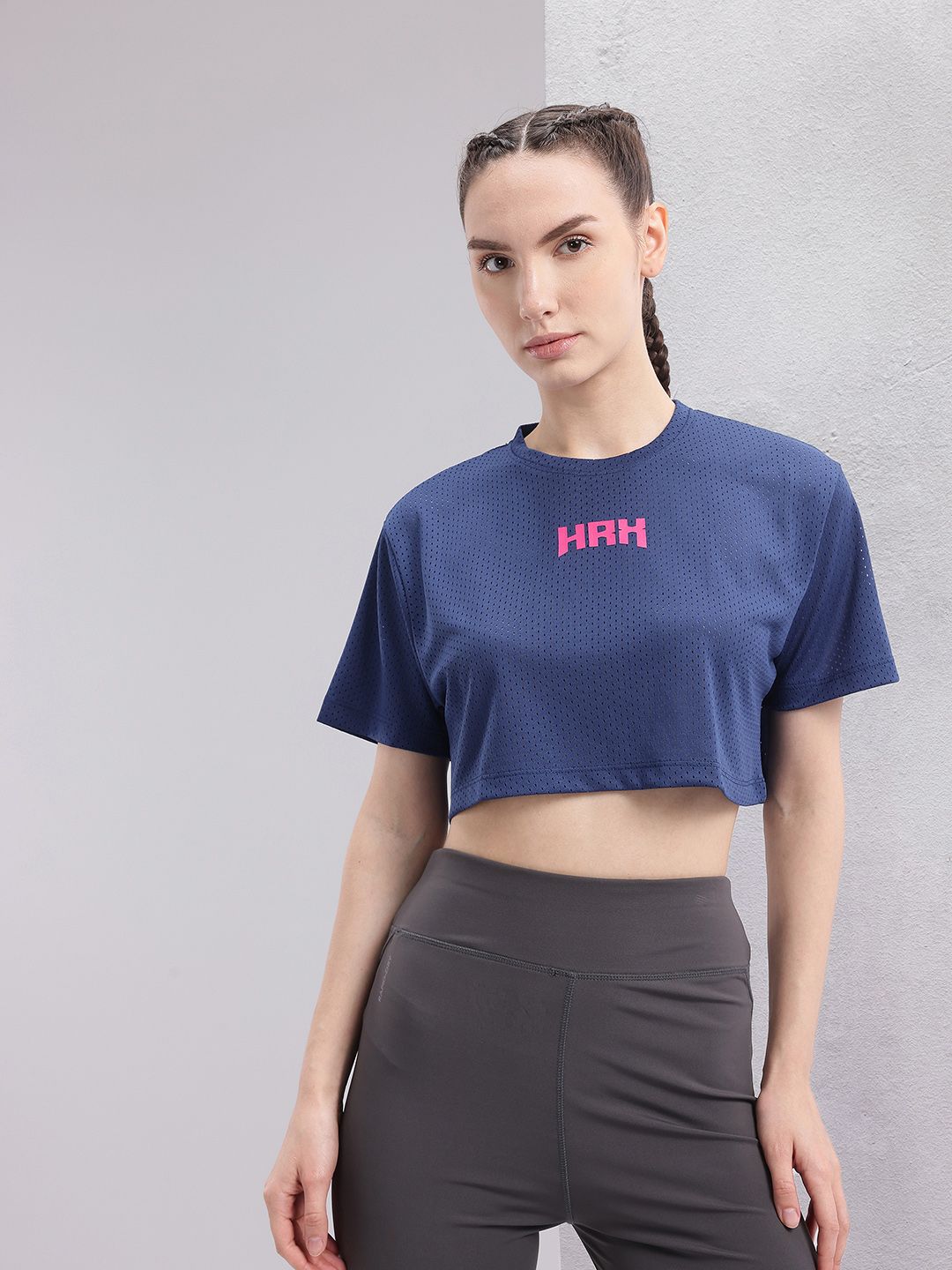 HRX by Hrithik Roshan Brand Logo Printed Training Crop T-shirt
